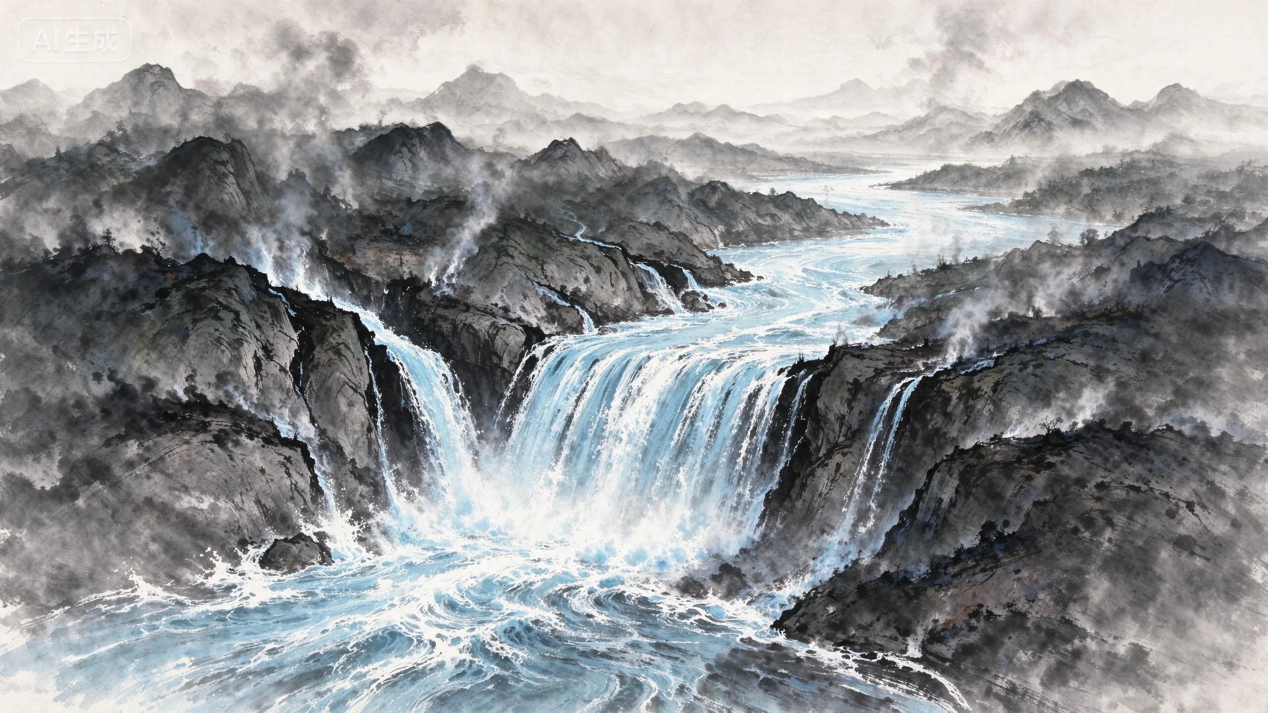 梦中劈山引水,山洪穿峡而下